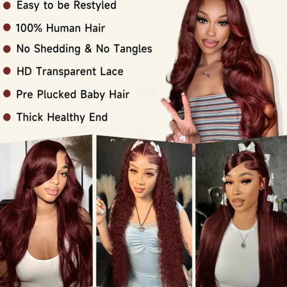 Reddish Brown Lace Front Wigs 28 Inch Pre-Plucked 200% Density Body Wave HD Lace - Picture 5 of 7